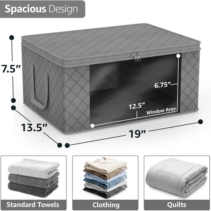 Sorbus Medium Clothes Storage Bags - Foldable Blanket Storage Bins for Organizing Bedroom, Closet, Clothing, Comforter, Organization with Clear Window, Lids and Carry Handles - Set of 3 - Image 3